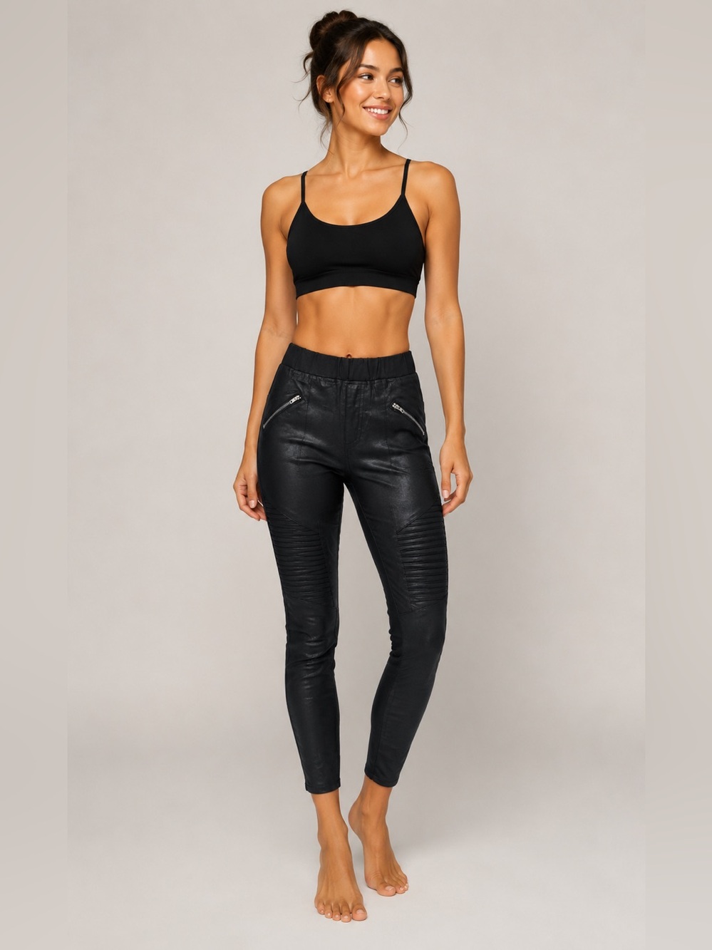 Umgee Size Small Black Women’s Moto-Style Pleather pants with Zip Pockets